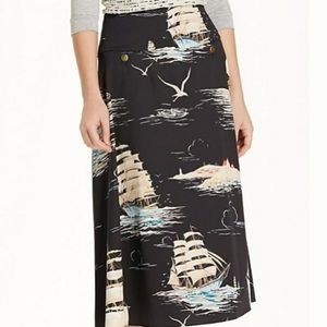Anthropologie Leifnotes nautical sail away midi skirt size 4 vintage print
